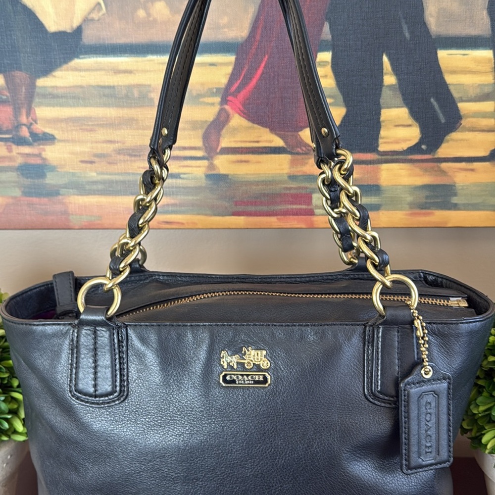 COACH MADISON 🖤💜BLACK💜🖤 PEBBLED LEATHER SHOULDER TOTE BAG 🌟EUC🌟 - Picture 4 of 11